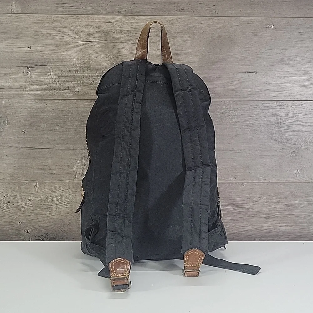 Frye Nylon Black and Brown Leather Trim Backpack with Gold Accents